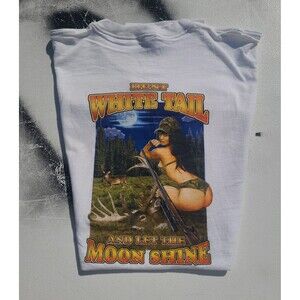 Vintage Hunt White Tail T-Shirt Funny Pin Up Parody Hunting